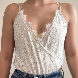 Lace Surplice Camisole Tank Top - Cream